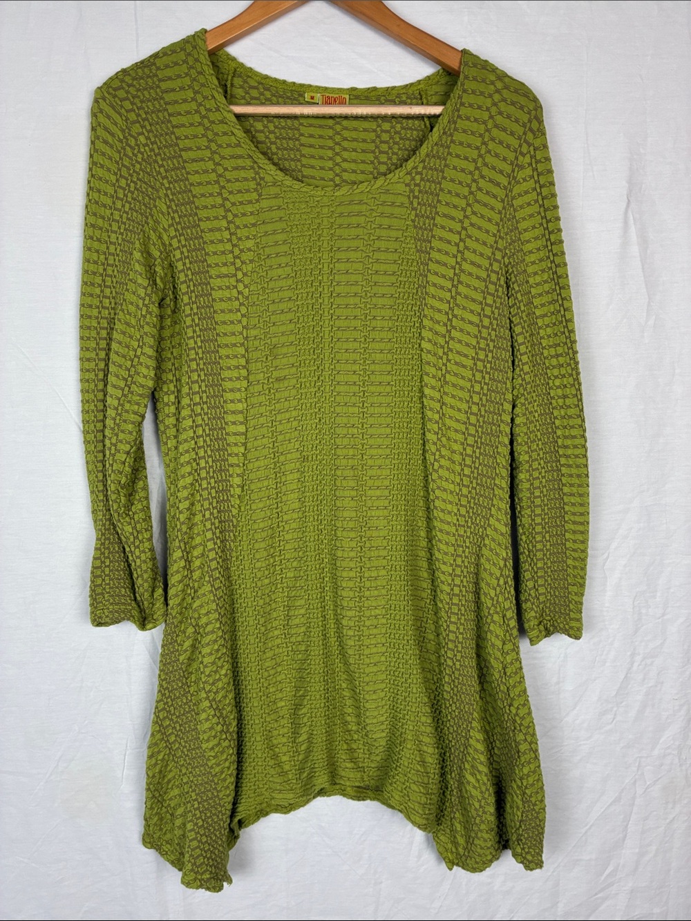 Tianello Steve Barraza Medium Stretchy Olive Green Textured Astin Tunic Textured